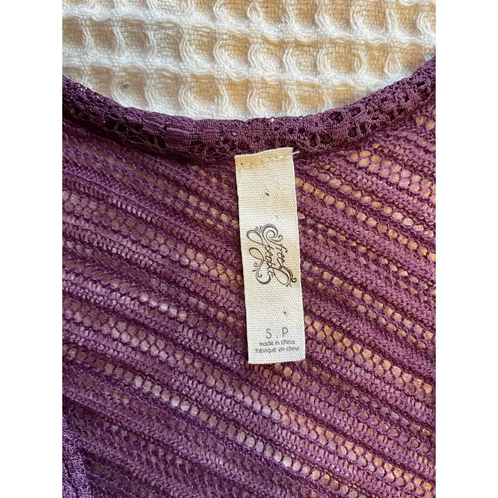 Free People Boho Purple Mesh Lace Asymmetrical Hem Long Sleeve Blouse Small